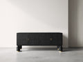 Mueble recibidor de madera con 4 puertas 160x42x75 cm - negro y dorado - diseño moderno con frentes texturizados