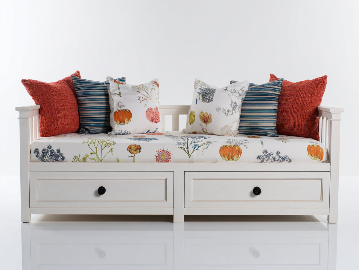 Sofás cama de madera con 2 cajones 200x95x95 cm - blanco crema - diseño clásico con almacenamiento