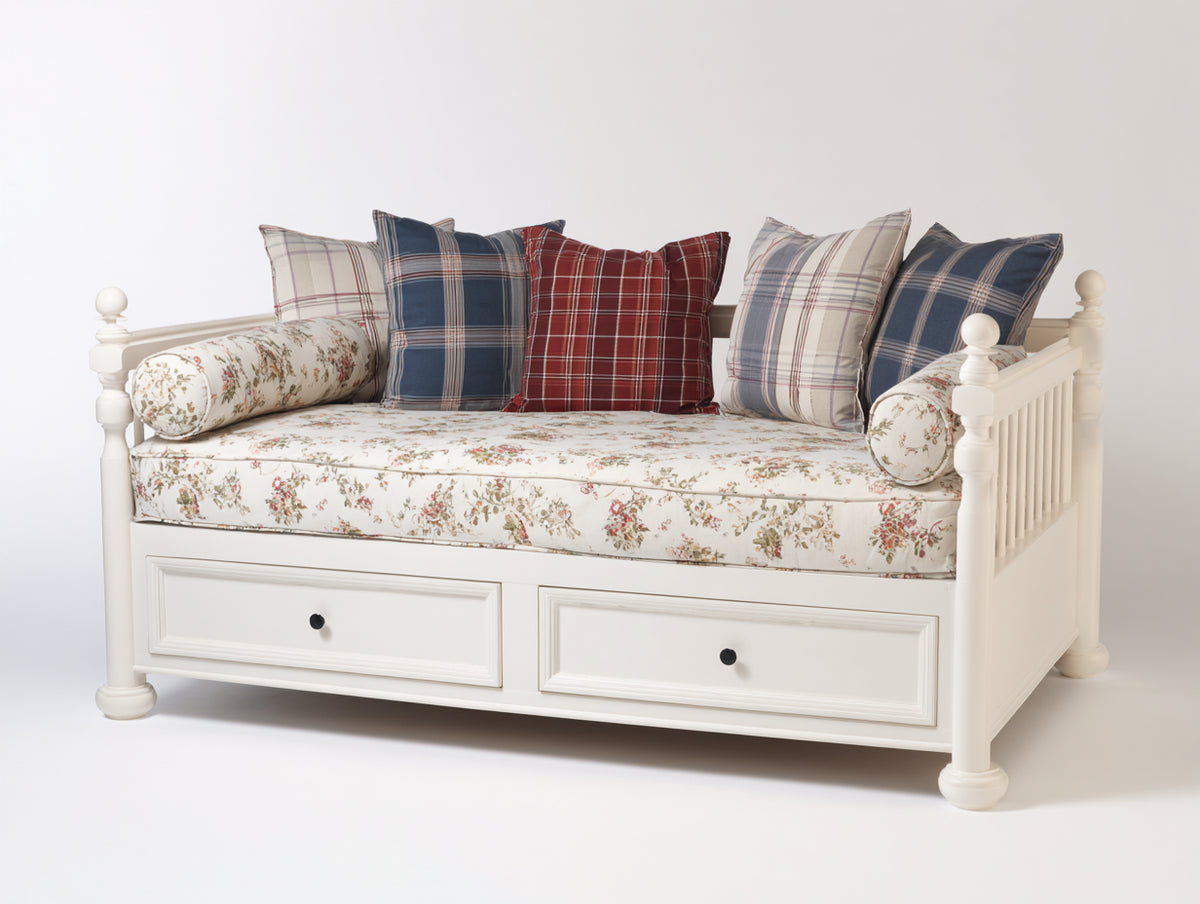 Sofás cama de madera con 2 cajones 200x95x100 cm - blanco crema - diseño clásico con almacenamiento