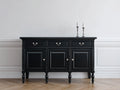 Mueble recibidor de madera con 3 puertas y 3 cajones 150x42x92 cm - Negro y plateado - Diseño clásico tallado