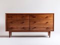 Cómodas de madera 155 x 45 x 84 cm - marrón nogal - 6 cajones con diseño moderno de inspiración retro