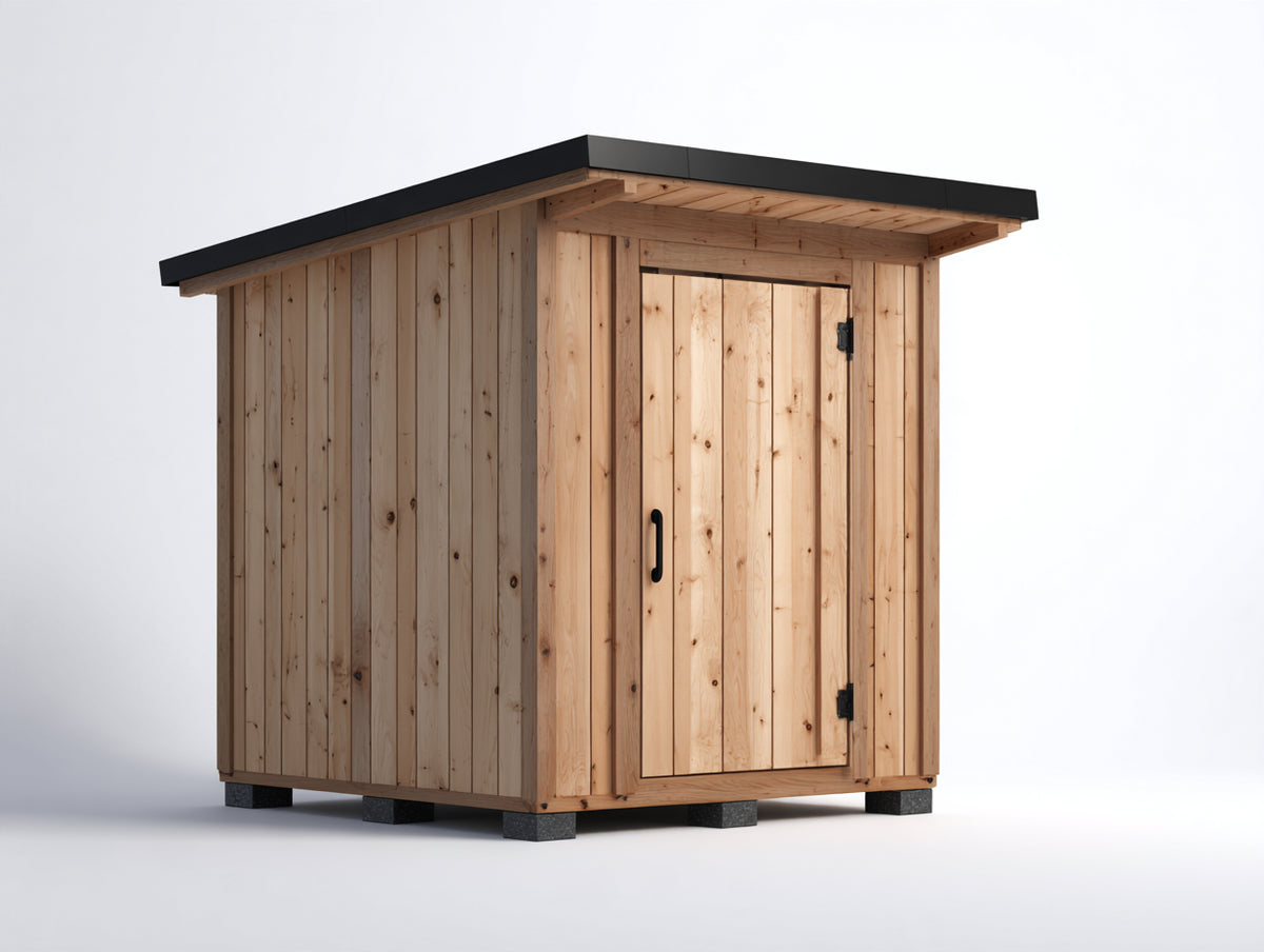 Casetas de jardín de madera con 1 puerta 180x140x210 cm - Natural y negro - Diseño moderno con tejado inclinado