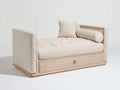 Sofás cama tapizado en tejido con cajón inferior 190x85x82 cm - Beige y madera natural - Diseño moderno