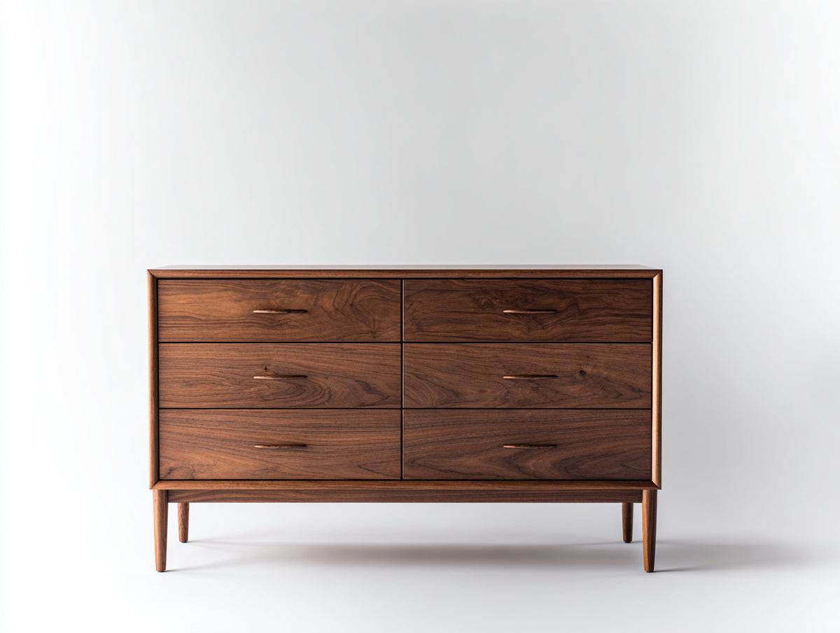 Cómodas de madera con 6 cajones 150x45x85 cm - marrón nogal - diseño moderno con patas elevadas