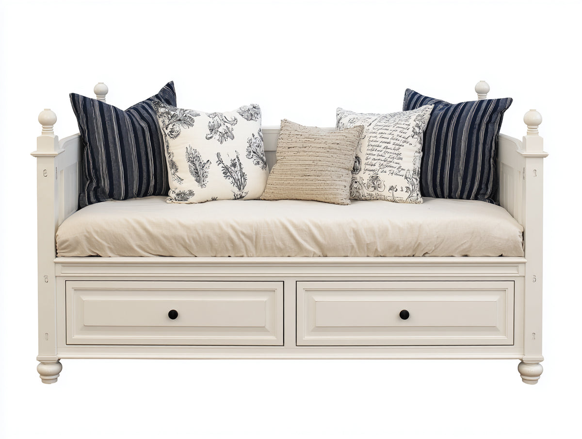 Sofás cama de madera con 2 cajones 200x95x100 cm - blanco crema - diseño clásico con almacenamiento