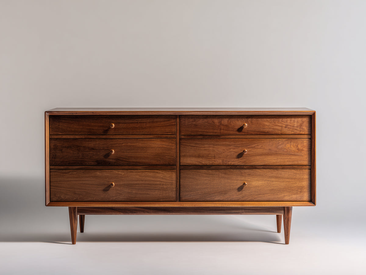Cómodas de madera con 6 cajones 150x45x85 cm - marrón nogal - diseño moderno con tiradores redondos