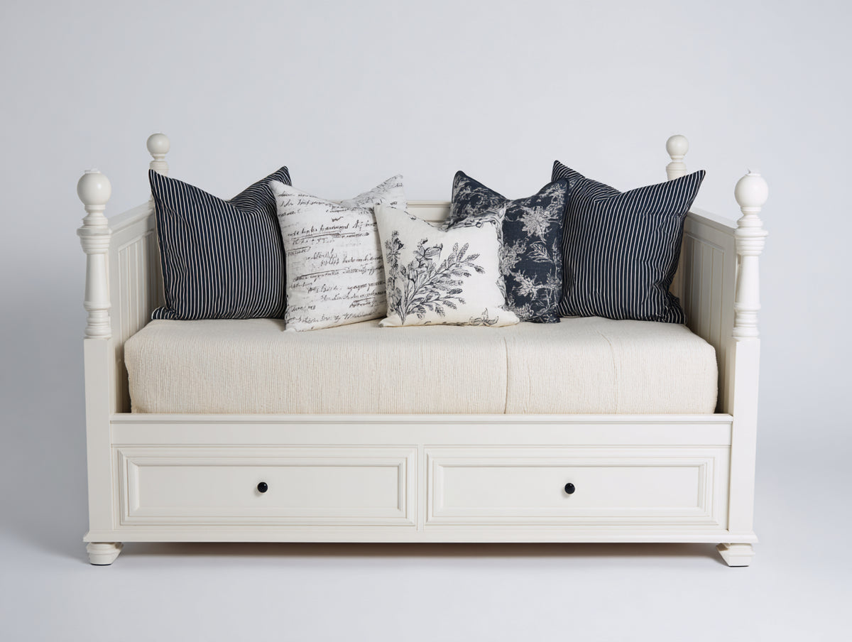 Sofás cama de madera con 2 cajones 190x90x95 cm - Blanco y crema - Diseño clásico con almacenaje