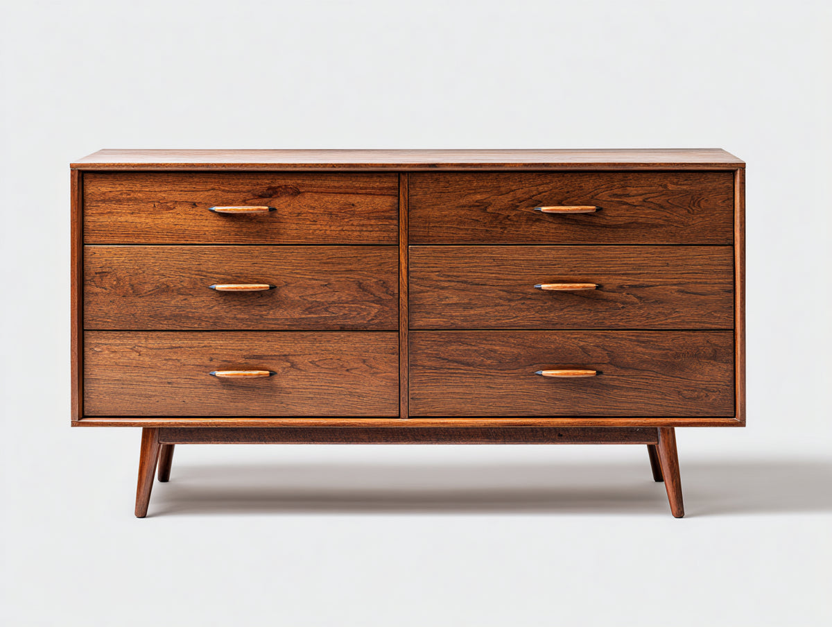 Cómodas de madera con 6 cajones 150x45x85 cm - Nogal oscuro - Diseño retro moderno