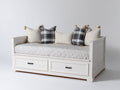 Sofás cama de madera con 2 cajones 195x92x90 cm - Blanco y gris claro - Diseño clásico con almacenaje