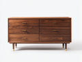 Cómodas de madera 150 x 45 x 85 cm - marrón nogal - 6 cajones con detalles metálicos y diseño moderno retro