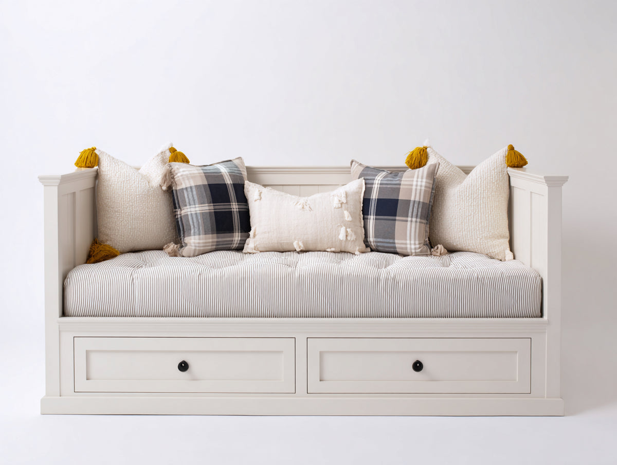 Sofás cama de madera con 2 cajones 200x95x95 cm - blanco crema - diseño clásico con almacenamiento