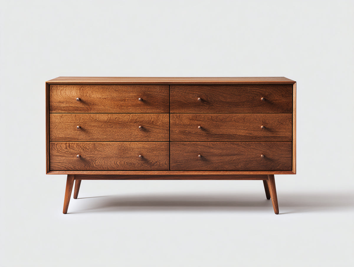 Cómodas de madera con 6 cajones 150x45x85 cm - marrón nogal - diseño moderno de estilo retro