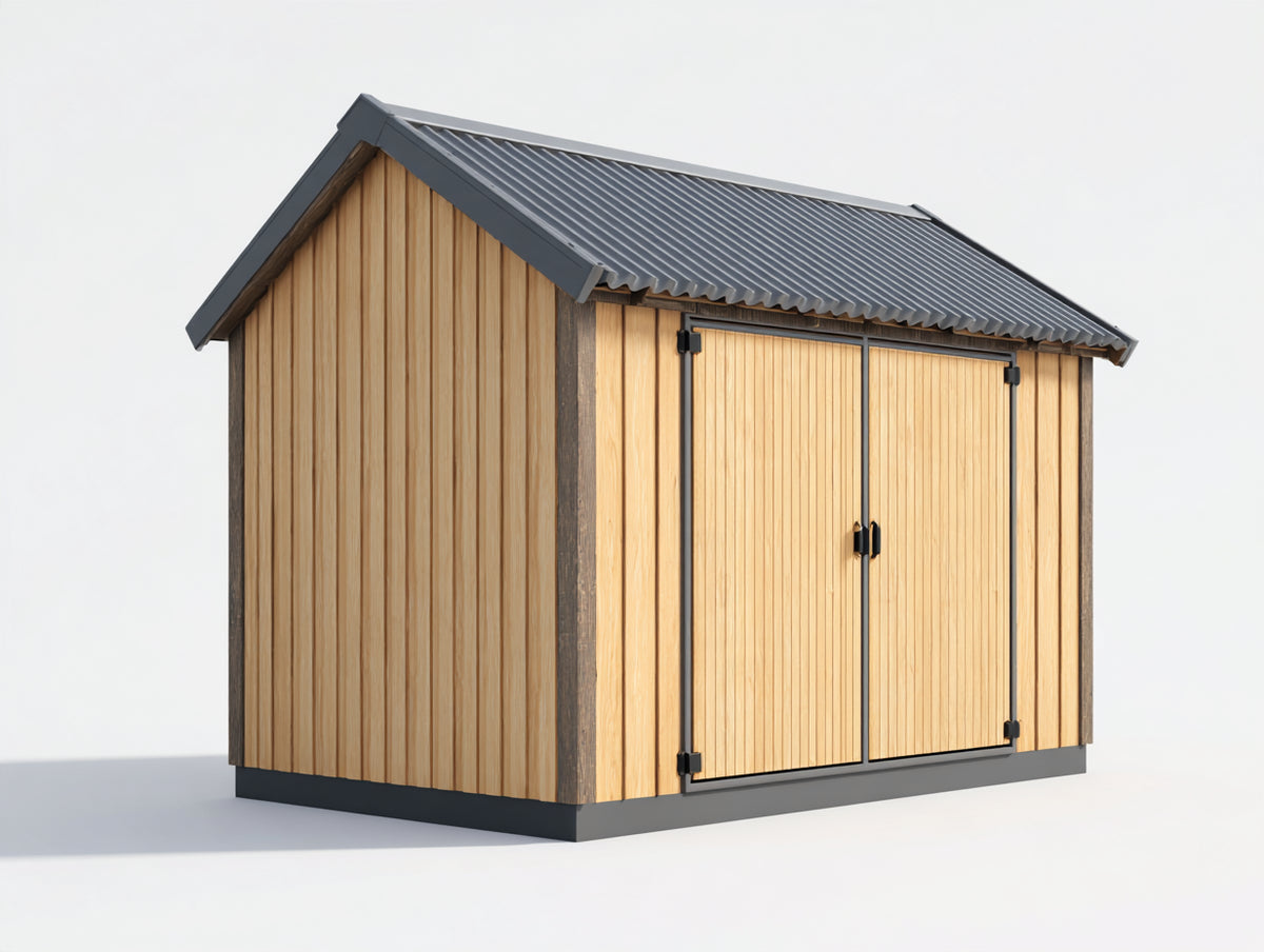Casetas de jardín de madera 220 x 160 x 220 cm - madera natural y gris - diseño amplio con 2 puertas y tejado a dos aguas