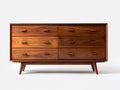 Cómodas de madera 150 x 45 x 85 cm - marrón nogal - 6 cajones con diseño moderno de inspiración retro