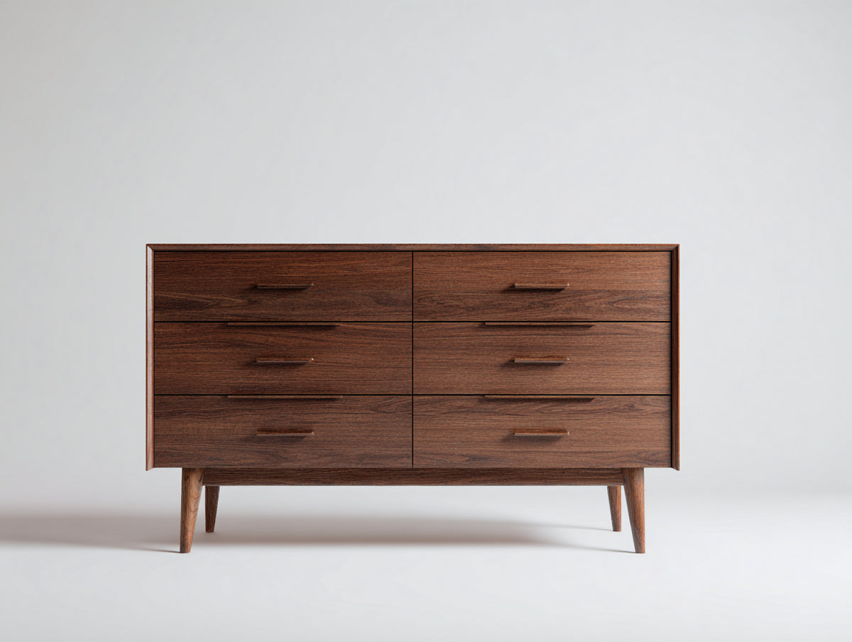 Cómodas de madera con 6 cajones 145x45x82 cm - Nogal oscuro - Diseño retro moderno