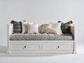 Sofás cama de madera con 2 cajones 195x90x92 cm - Blanco y gris a rayas - Diseño clásico con almacenaje