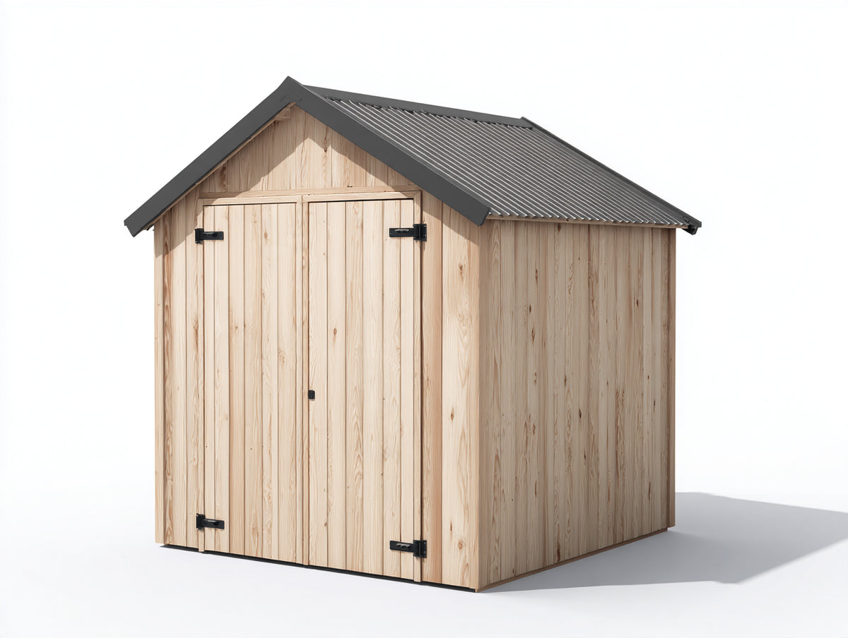 Casetas de jardín de madera con 2 puertas 190x150x225 cm - Natural y gris antracita - Diseño clásico con tejado a dos aguas