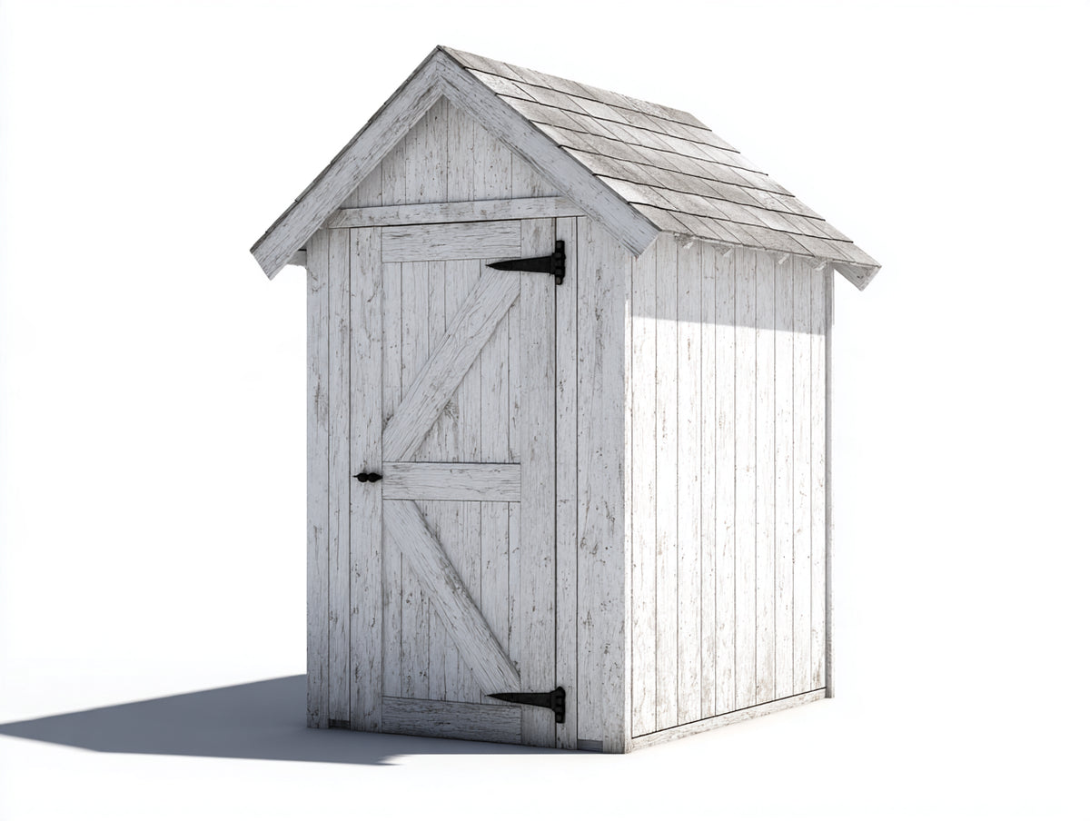 Casetas de jardín de madera 140 x 110 x 210 cm - blanco envejecido - diseño compacto con 1 puerta y tejado a dos aguas