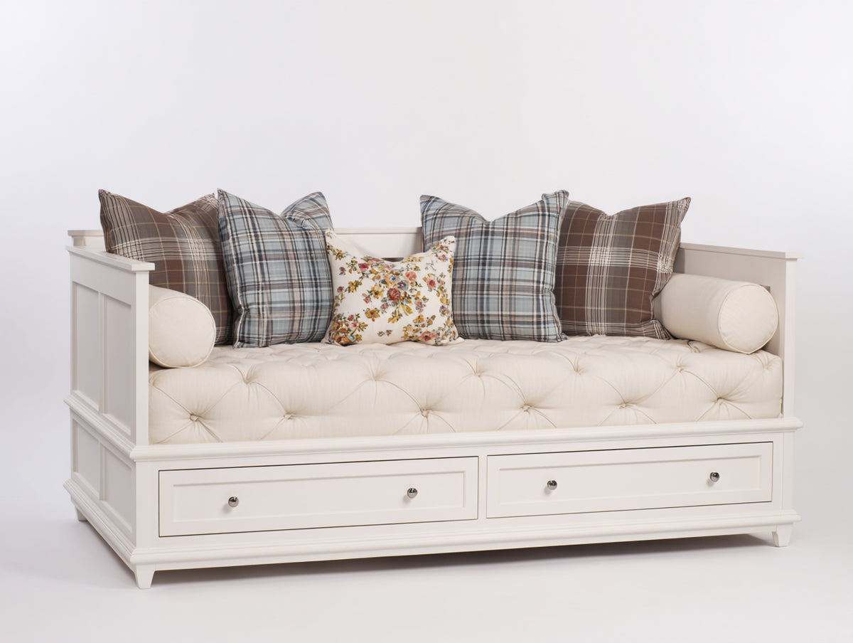 Sofás cama de madera con 2 cajones 195x92x90 cm - Blanco y crema - Diseño clásico con almacenaje