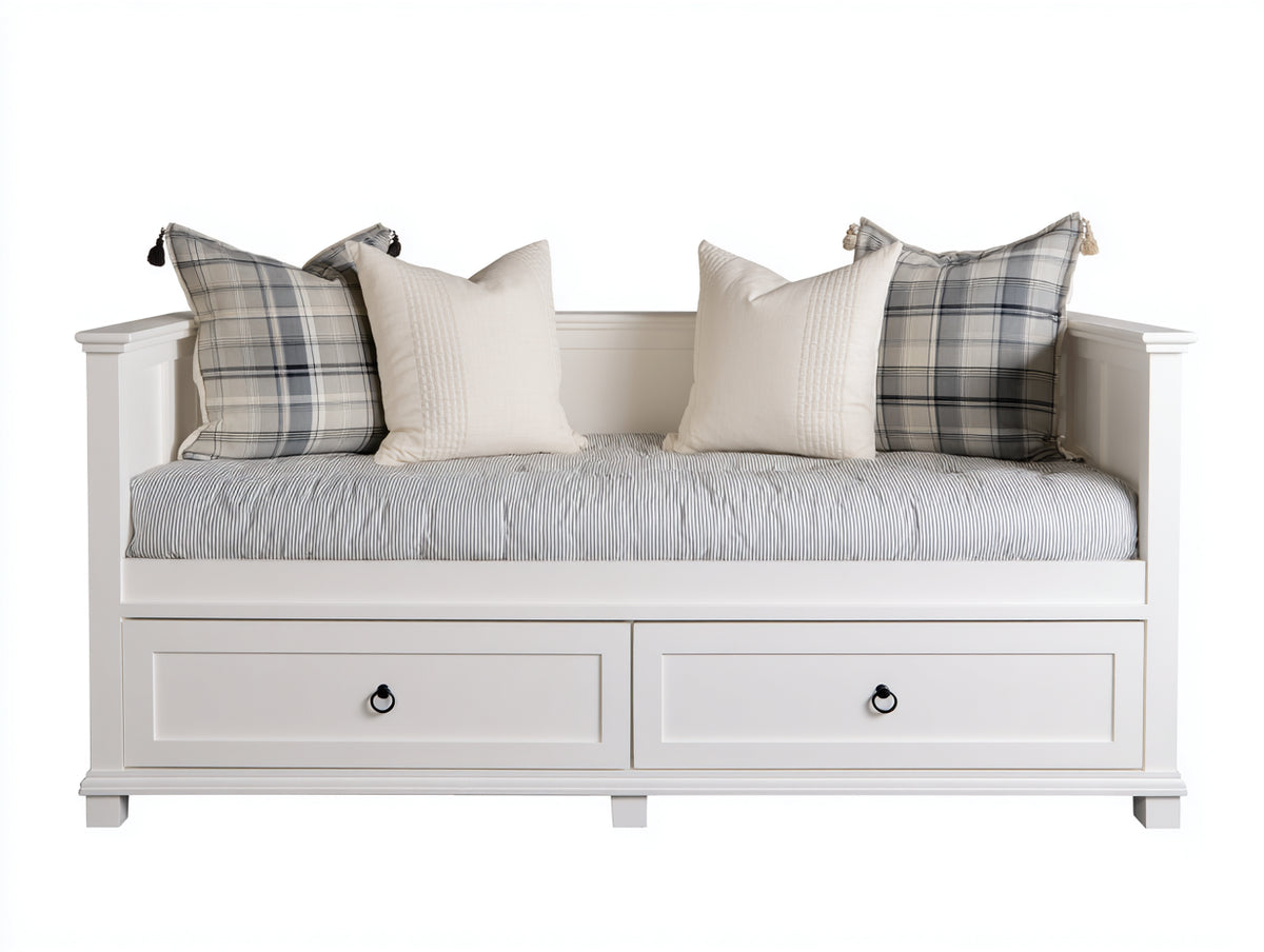 Sofás cama de madera con 2 cajones 200x95x95 cm - blanco crema - diseño clásico con almacenamiento